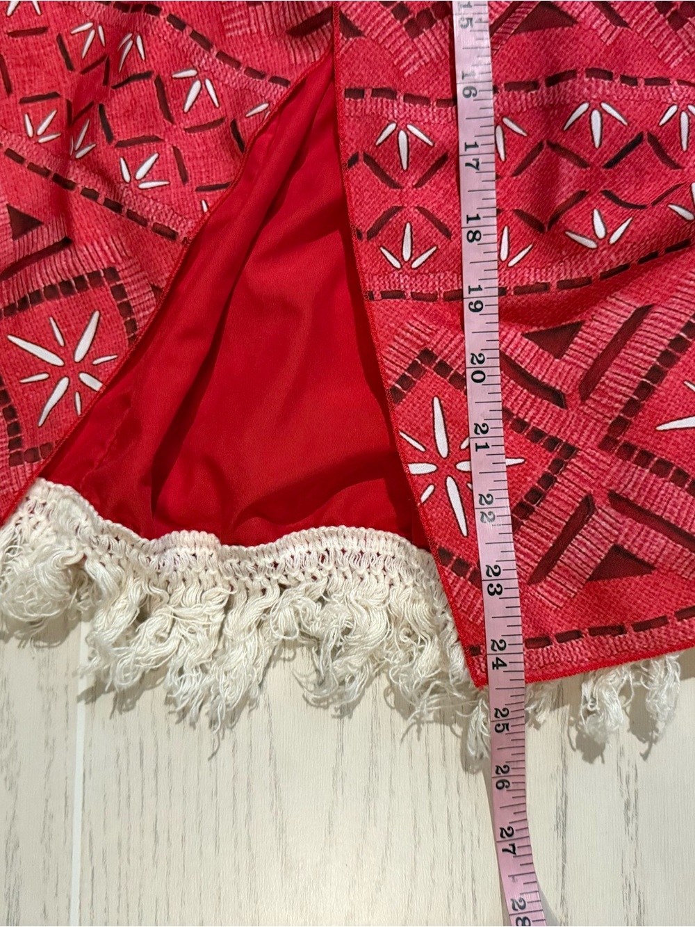 Moana Inspired Girls Costume Dress Size 120 5/6 Red White Fringe Beaded - Picture 9 of 14